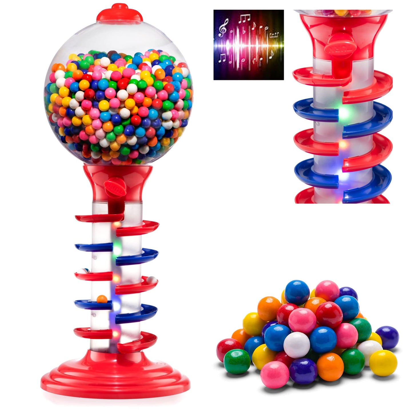 Big Light and Sound Spiral Gumball Bank - 21 - Gumballs Included - Kids Twirling Style Candy Dispenser - Birthday Parties, Novel