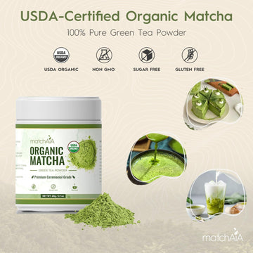 Matchaia Premium Ceremonial Grade, Usda-Certified Organic Matcha, 100% Pure Green Tea Powder, First Spring Harvest, Sugar Free,