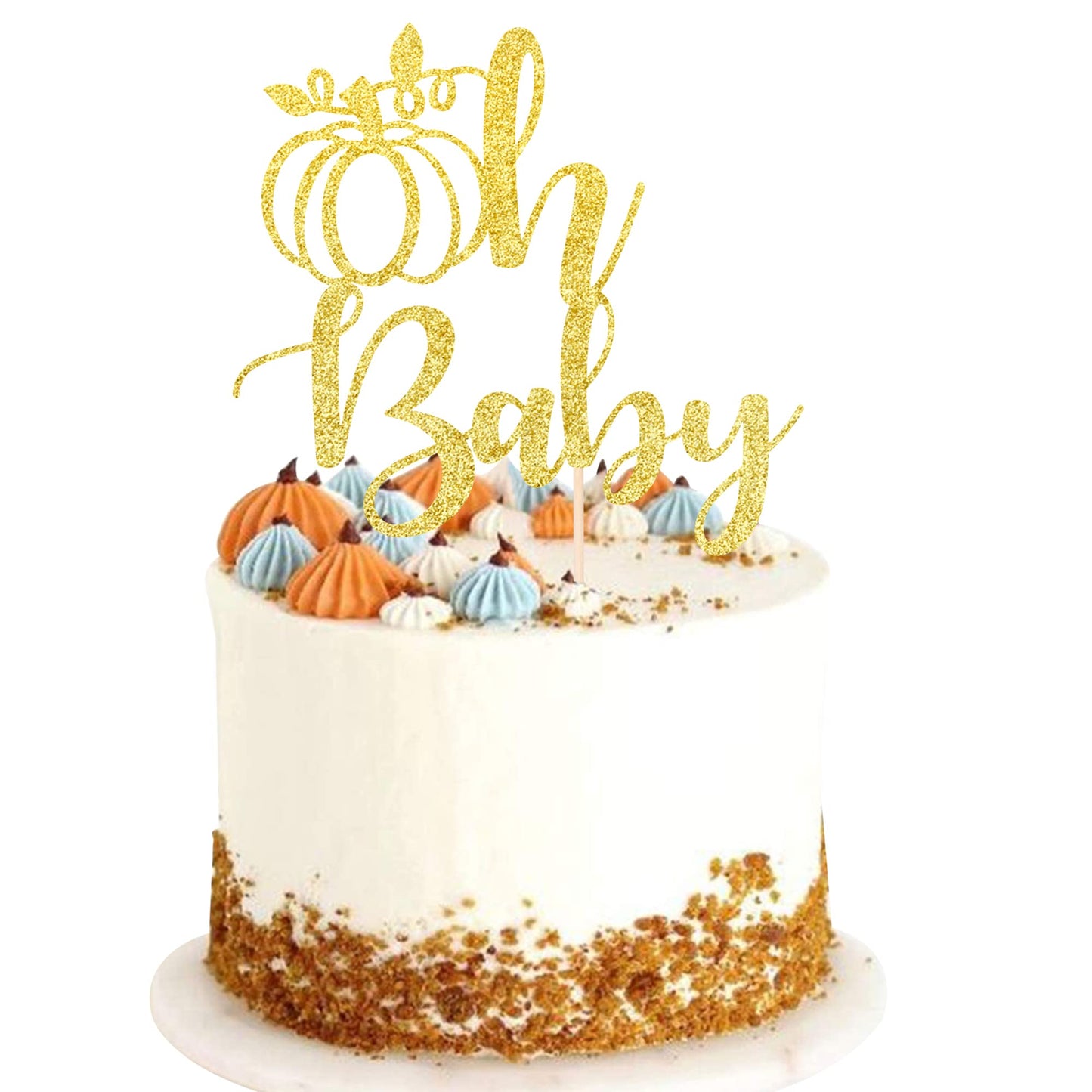 1 Pcs Pumpkin Oh Baby Cake Topper Glitter Fall Theme Pumpkin Baby Shower Cake Pick Decorations For Baby Shower Kids Birthday Thanksgiving Party Supplies Gold