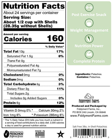 Fiddyment Farms 3Lb Unsalted In-Shell Pistachios