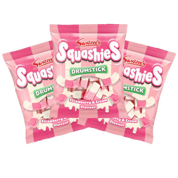 Squashies DrumStick Candies Multipack Pack - Strawberry & Cream Flavor 120g (3 PACK BUNDLE) - Imported from UK