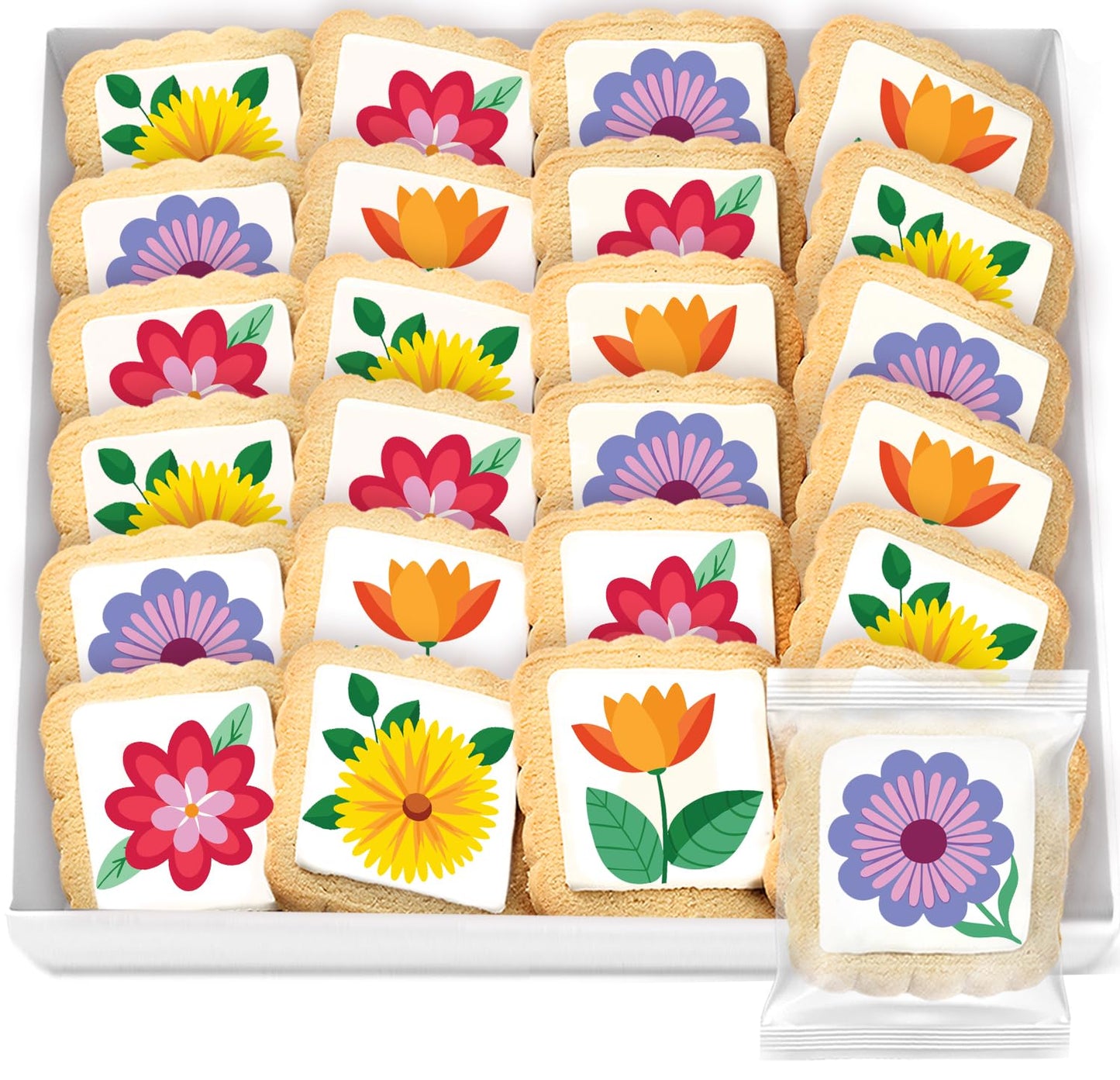 Flower Cookies Summer Sunflower Daisy 24 Pack Party Favors Individually Wrapped Gift basket Decorated Sugar Cookies