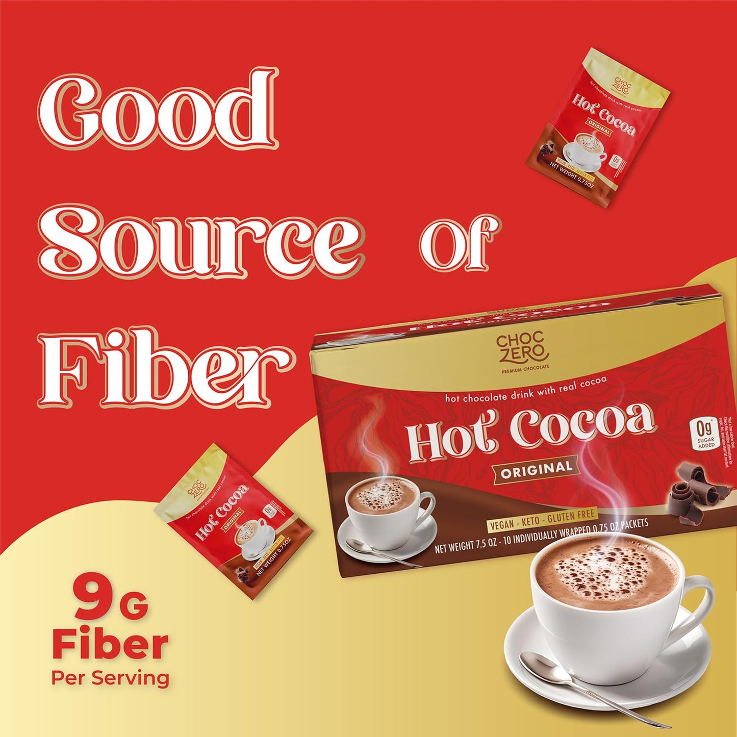Choczero Hot Cocoa Mix, Dark Chocolate, Sugar Free, Vegan, All Natural, 10 Hot Cocoa Packets, 7.5 Ounces (Pack Of 1)