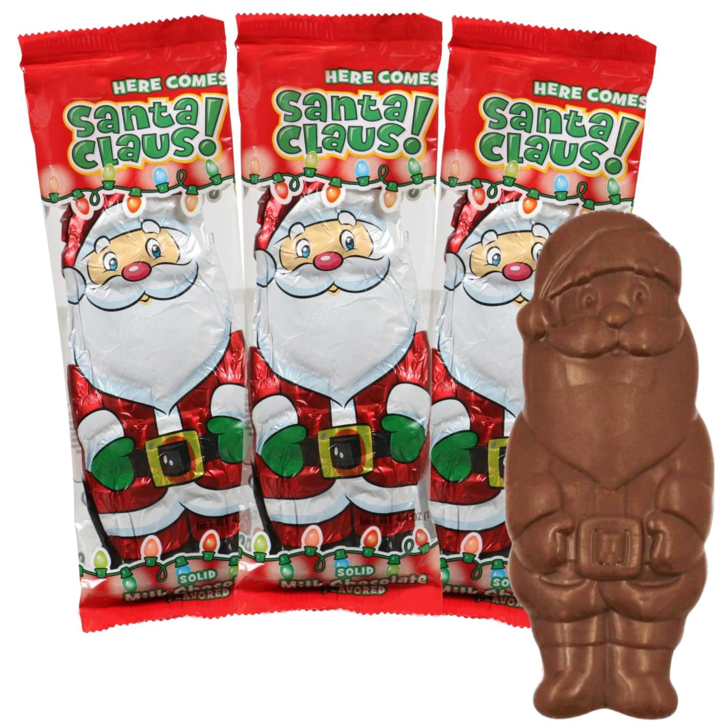 Sweetzo Santa Claus Milk Chocolate Treats Individually Wrapped Christmas Stocking Stuffers And Gifts (Pack Of 3) 4 Ounces Each (Santa)