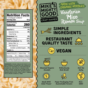 Mike s Mighty Good Vegetarian Miso Soup - Instant Ramen Noodles - Organic and Non-GMO Instant Noodles - Miso Ramen - Vegan Soup