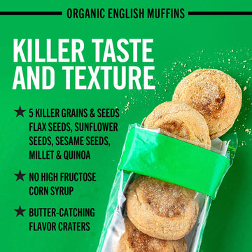 Daves Killer Bread Rockin Grains English Muffins, Organic Whole Grain English Muffins, 6 Count