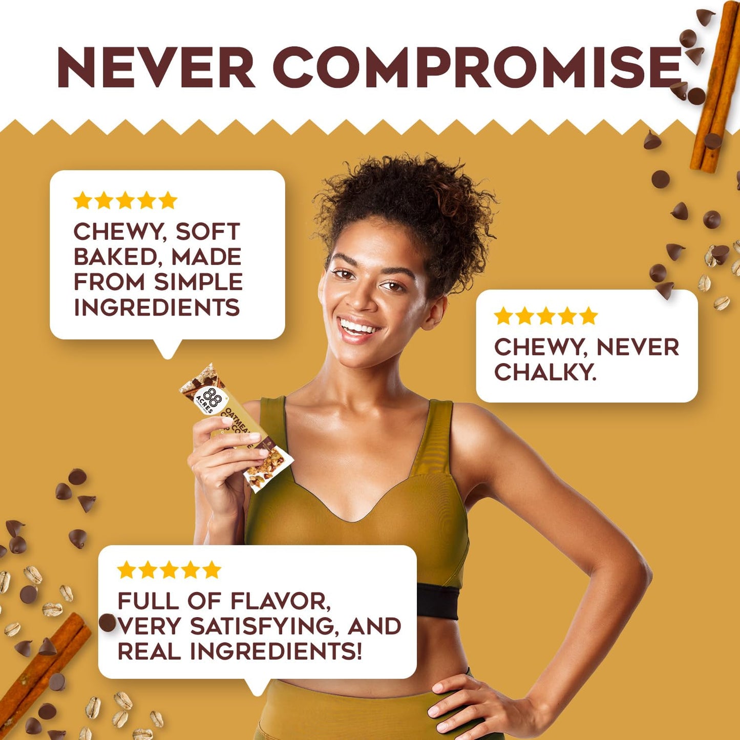 88 Acres Granola Bars - Oatmeal Chip, Gluten Free, Nut-Free, Vegan, 6 Count, Brown/White