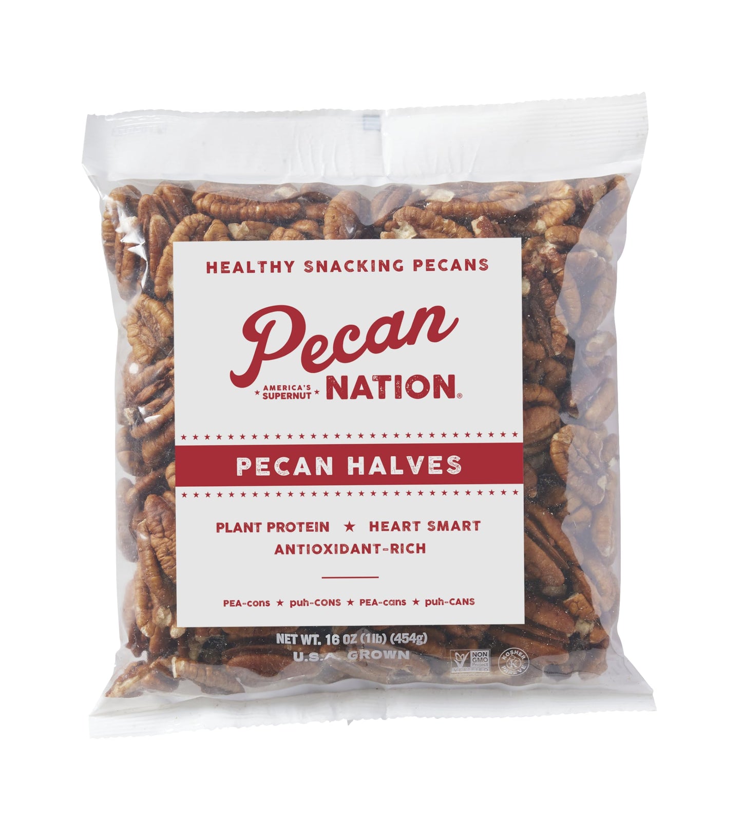 Pecan Nation All Natural Unsalted Pecan Halves 16 oz., No preservatives, Antioxidant-Rich, Low Carb, Healthy Nut Snack for Adult