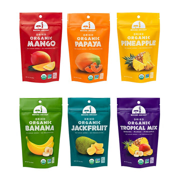 Mavuno Harvest Organic Dried Fruit Variety Pack | Dried Mango, Papaya, Pineapple, Banana, Jackfruit, & Tropical Mix | Healthy, V