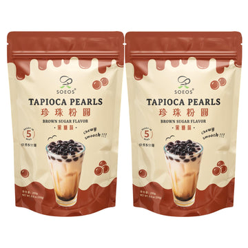 Soeos Boba Pearls, Black Tapioca Pearls 8.8 oz (Pack of 2), Black Sugar Flavor Boba Pearls for Bubble Tea, Smoothies & Desserts