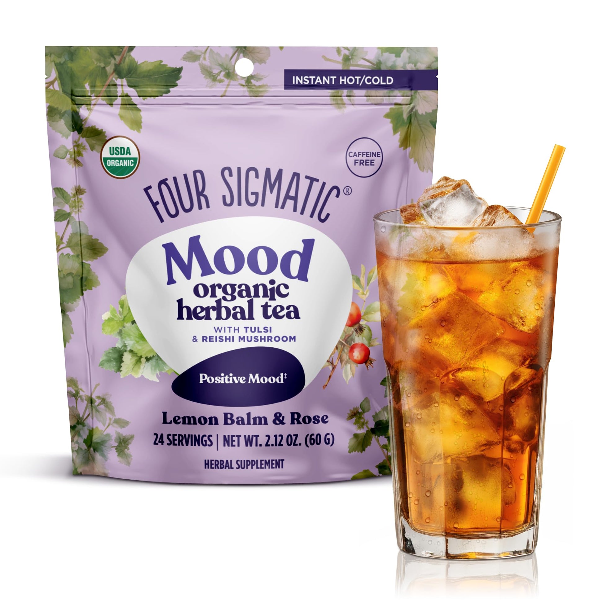 Four Sigmatic Mood Organic Herbal Tea | Enhance Emotional Well-Being With Tulsi & Reishi Tea | Calming Lemon Balm Tea W/Adaptoge