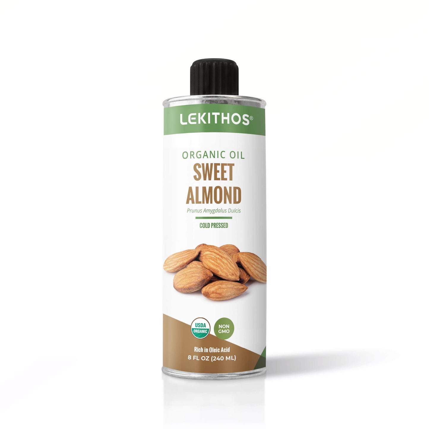 Lekithos Organic Sweet Almond Oil - 8 fl. oz. - Cold Pressed - Certified USDA Organic, Non-GMO