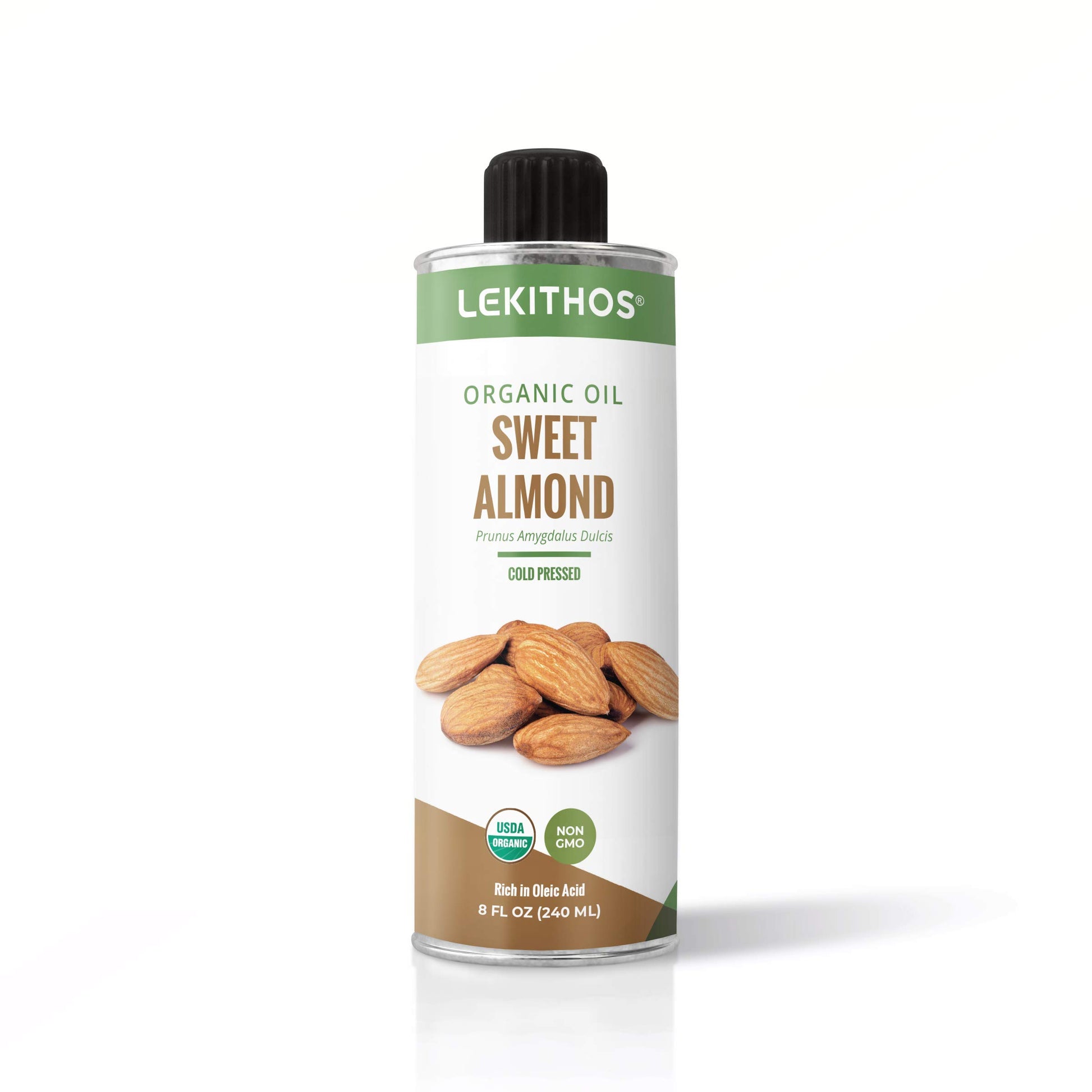 Lekithos Organic Sweet Almond Oil - 8 fl. oz. - Cold Pressed - Certified USDA Organic, Non-GMO
