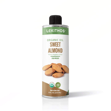 Lekithos Organic Sweet Almond Oil - 8 fl. oz. - Cold Pressed - Certified USDA Organic, Non-GMO
