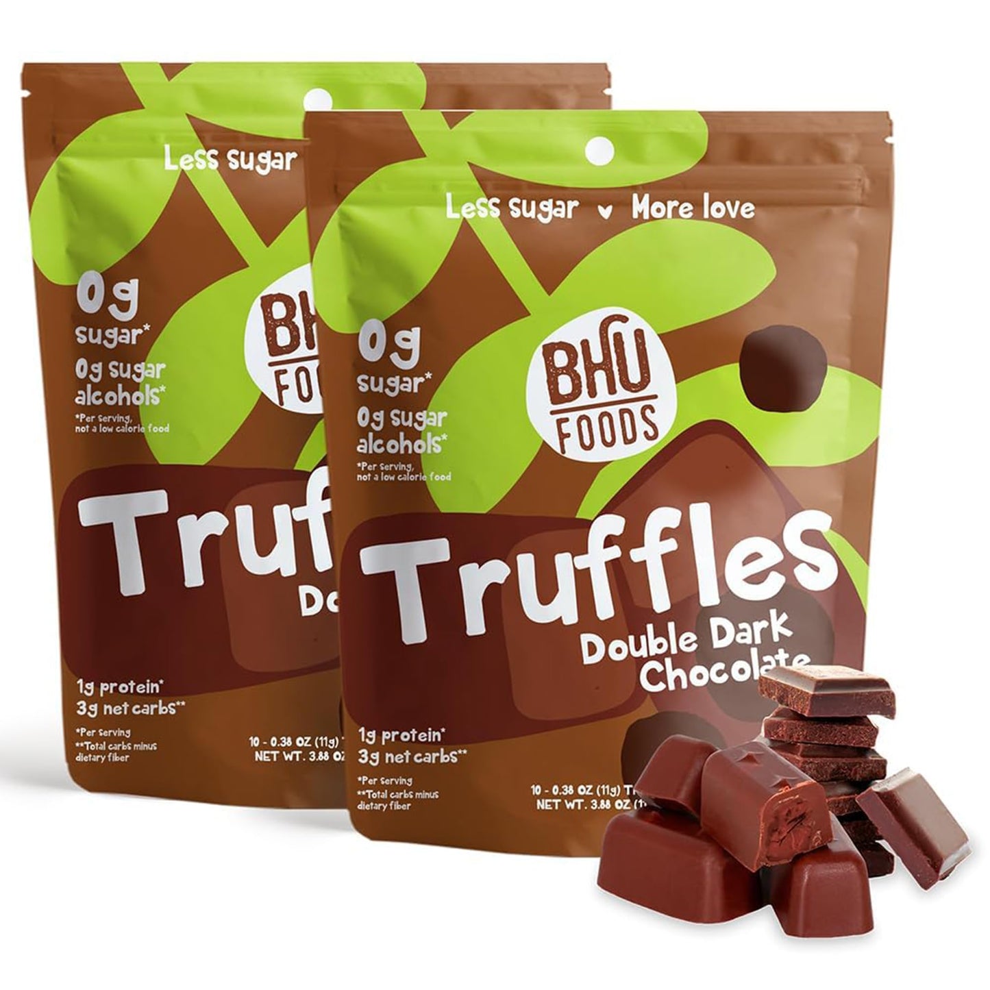 Bhu Foods Keto Fat Burst Items Organic Vegan Low Carb Sugar Free Decadent Candy Made With Clean Ingredients Double Dark Chocolate Truffles (2 Bags)