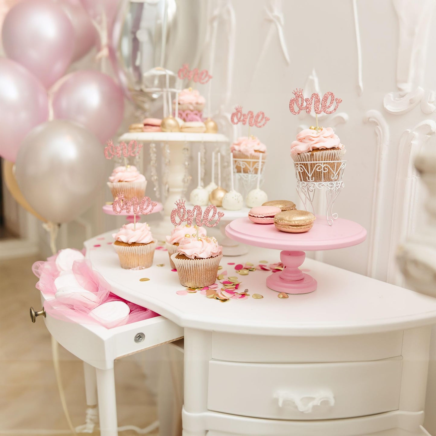 Gyufise 24 Pack Rose Gold One Cupcake Toppers 1St Birthday Cupcake Picks For Baby Shower Kids First Birthday Party Cake Decorati