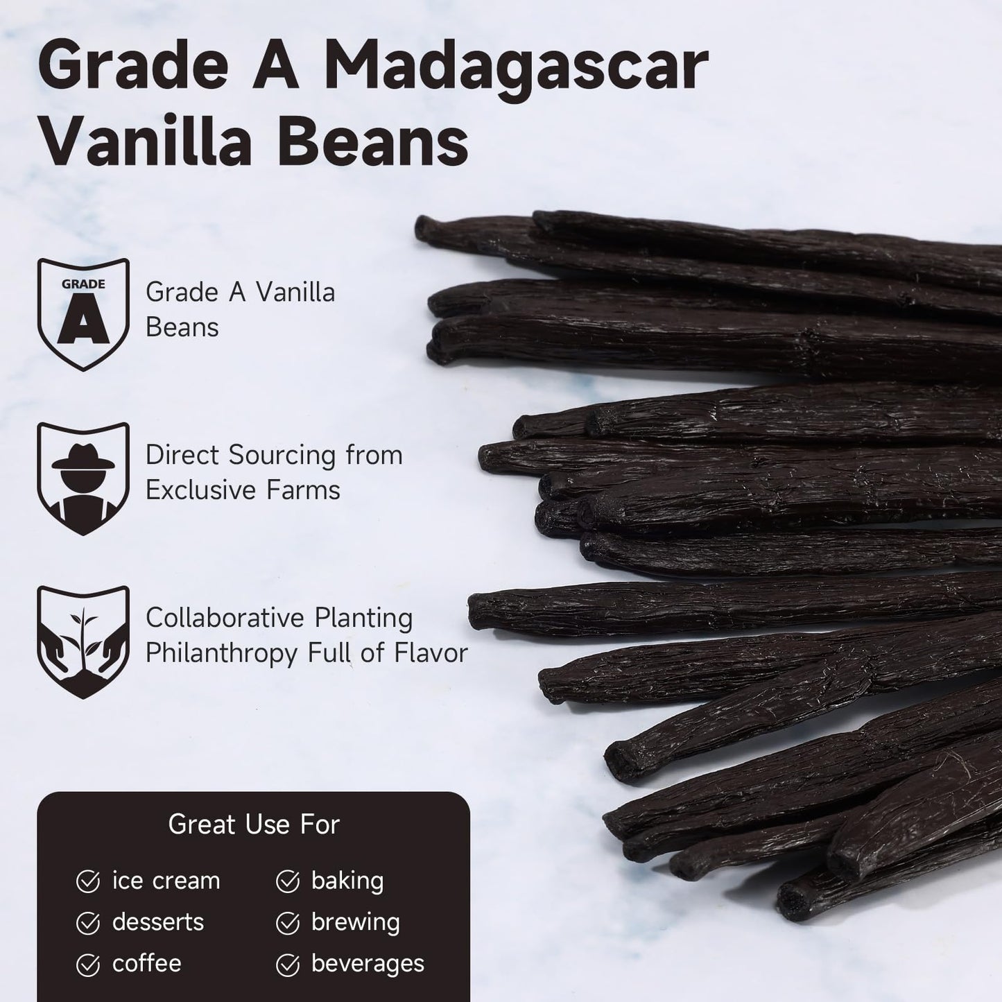 Spiceel Madagascar Vanilla Beans Grade A Vanilla Pods For Making Extract, Whole 5'' - 7'' Vanilla Beans For Baking, 24 Counts