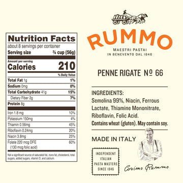 Rummo Penne Rigate Pasta N.66 - Penne Pasta Noodles, Dry Pasta, Durum Wheat Semolina Penne, Pasta From Italy - 16 Ounce (Pack Of