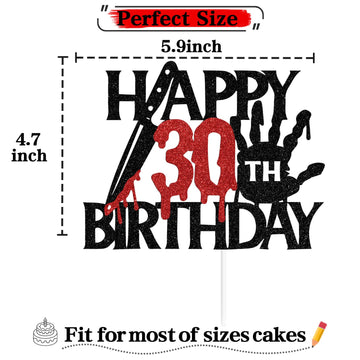 Black Glitter Killer Happy 30Th Birthday Cake Topper, Halloween Zombie Vampire Bloody Friday Birthday D Cor, Halloween Horror T