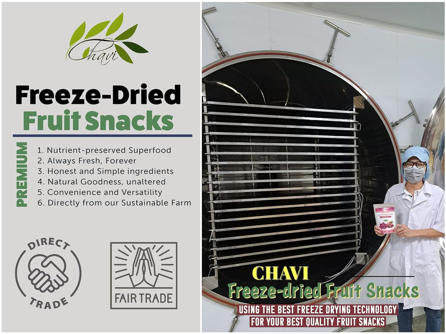 CHAVI Freeze-Dried Diced Dragon Fruit Snack - Healthy Superfood - Non-GMO, Vegan, Gluten-Free - 2 x 2 oz (Pack of 2)
