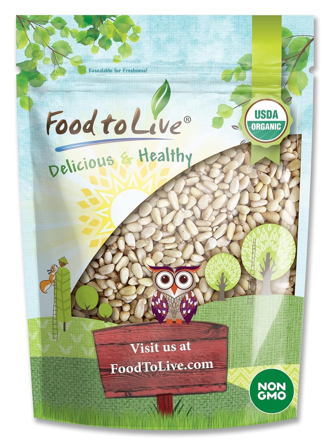 Food to Live Organic Pine Nuts, 8 Ounces - Non-GMO, Whole Raw Pignolias, Unsalted, No Shell, Vegan, Kosher, Bulk Snack. Rich in