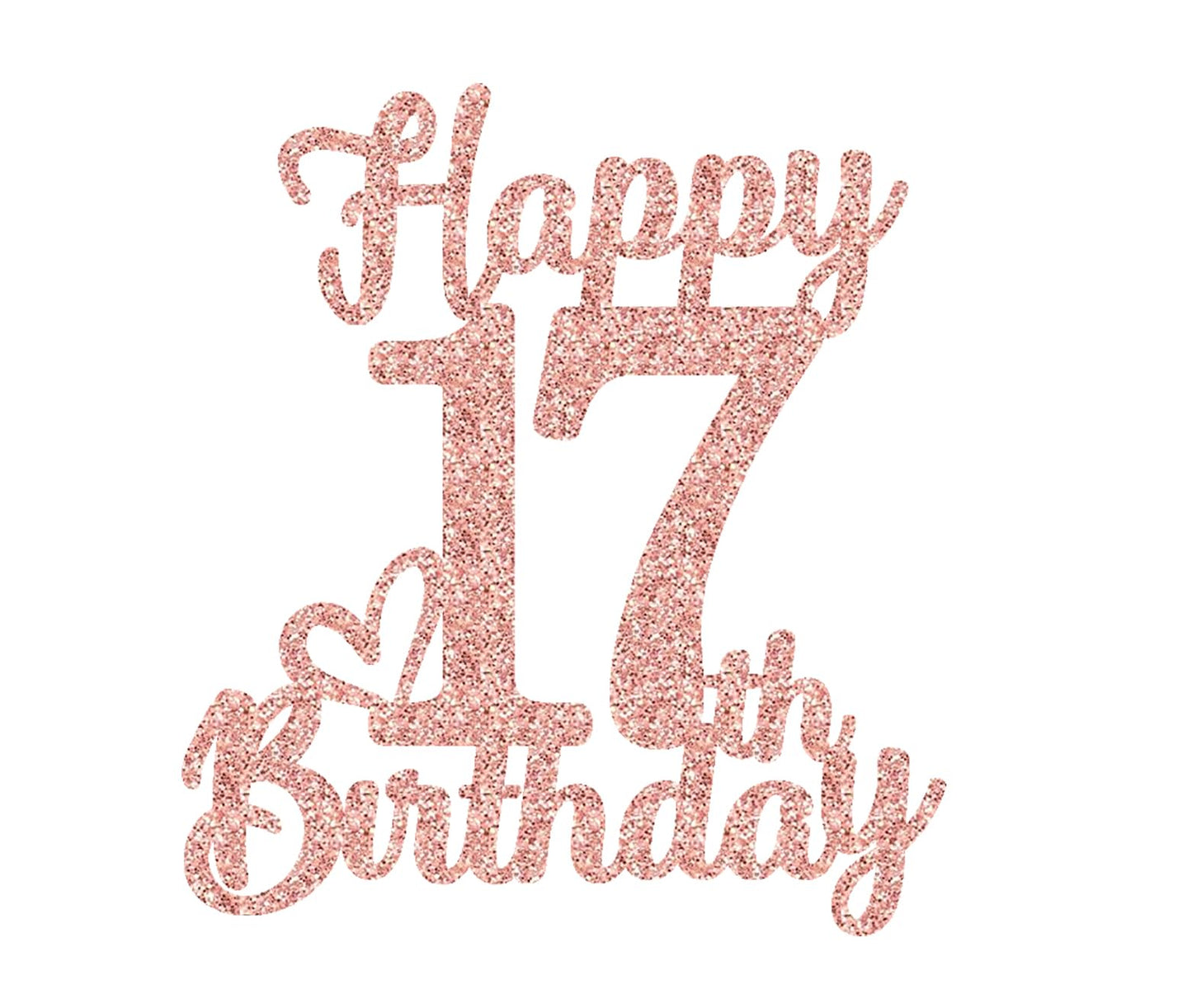veegood 17th Birthday Cake Topper - Rose Gold Glitter Cardstock, Happy 17th Decorations for Men & Women