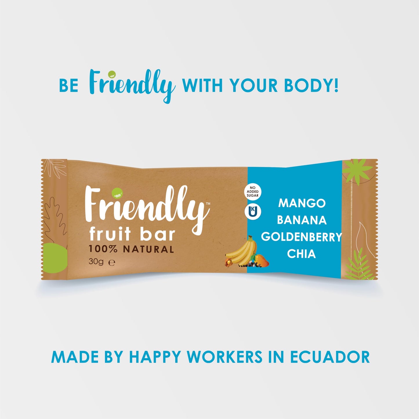 Friendly Fruit Bar | Banana, Mango, Goldenberry, and Chia | (12 pack);1.05 ounces | Healthy Natural Snack, Energetic, Plant Base