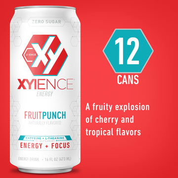 XYIENCE Fruit Punch Energy Drink, 16 Fl Oz Can, Pack of 12