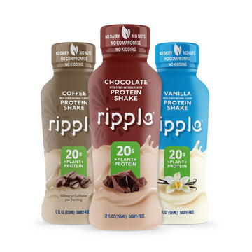 Ripple Plant Based Protein Shake Variety Pack | 20g of Quality Sourced Pea Protein, Calcium Rich | Shelf Stable | Vegan & Non GM