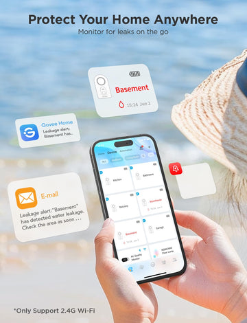 Govee Wifi Water Sensor, 100Db Adjustable Audio Alarm And Smart App Alerts, Leak And Drip Alert With Email, Detector For Home, B