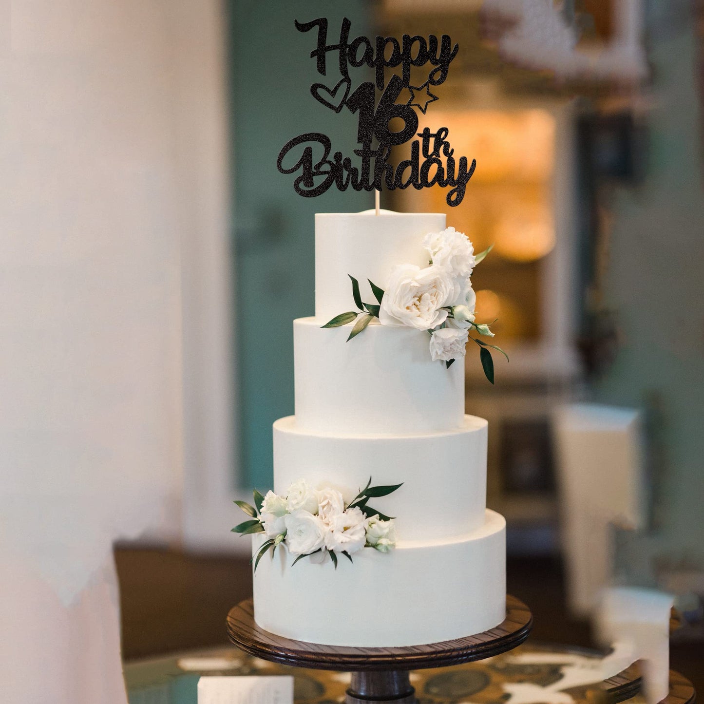 1 Pack Happy 16Th Birthday Cake Topper Glitter Heart Star 16 Fabulous Cake Pick Birthday Sign Cake Decorations For Children 16Th