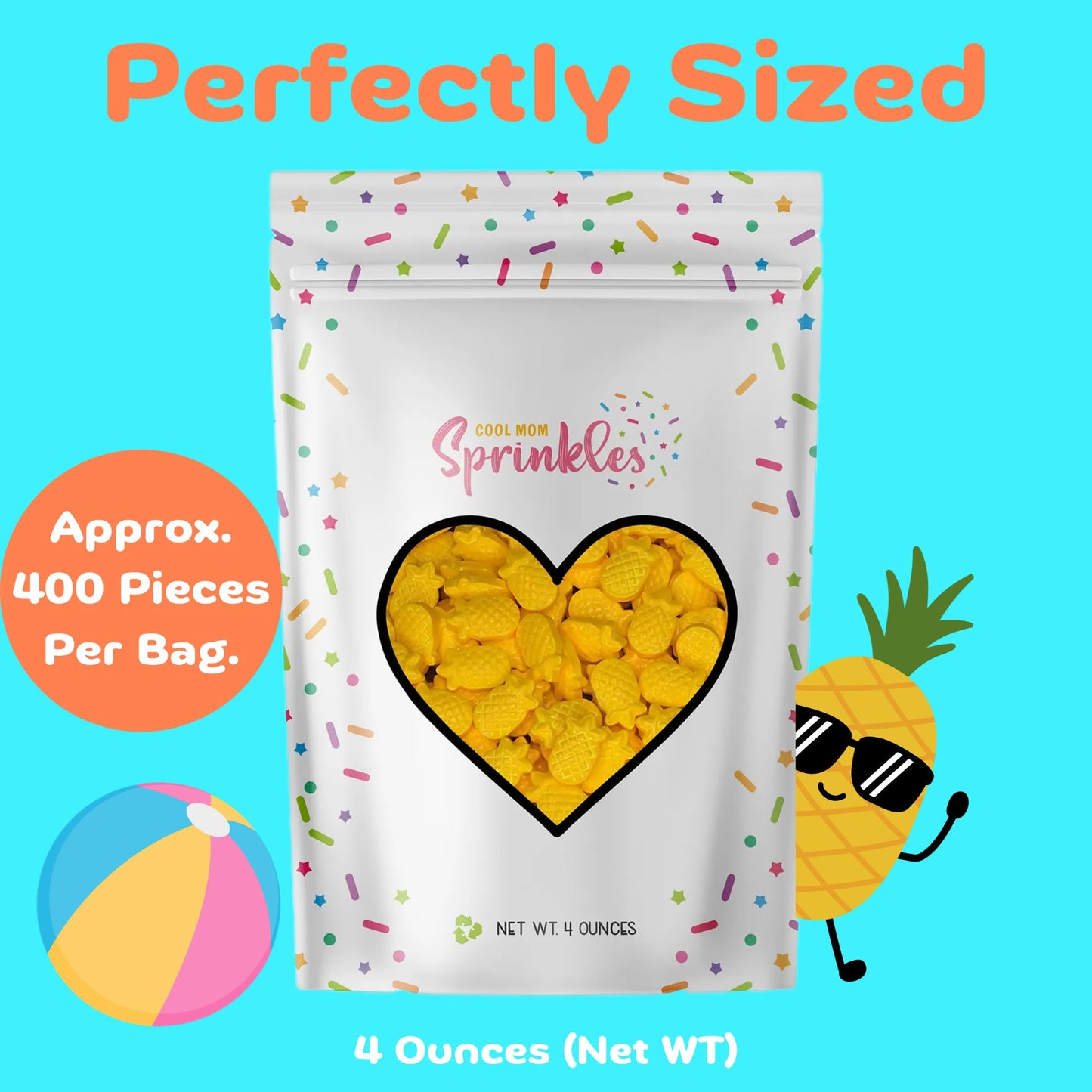 Cool Mom Sprinkles Pineapple Sprinkles (4 Oz.) - Tropical Beach Summer Themed Sprinkles For Decorating Ocean Cakes, Cupcakes, Co