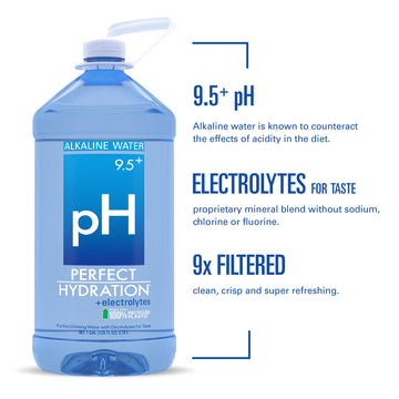 Perfect Hydration 9.5+ Ph Alkaline Drinking Water, Electrolyte Minerals For Taste, 1 Gallon (128 Fl Oz) Jug, Case Of 4