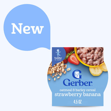 Gerber Toddler Food, Baby Food, Breakfast Oatmeal With Barley, Strawberry Banana Flavor, Cereal, Iron Helps Support Brain Development, 8 Pack