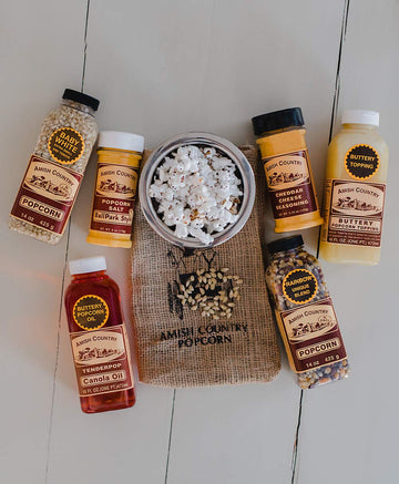 Amish Country Popcorn | Variety Bundle All in One Set | 14 ounce Baby White, 14 ounce Rainbow Popcorn Kernels | Old Fashioned, N