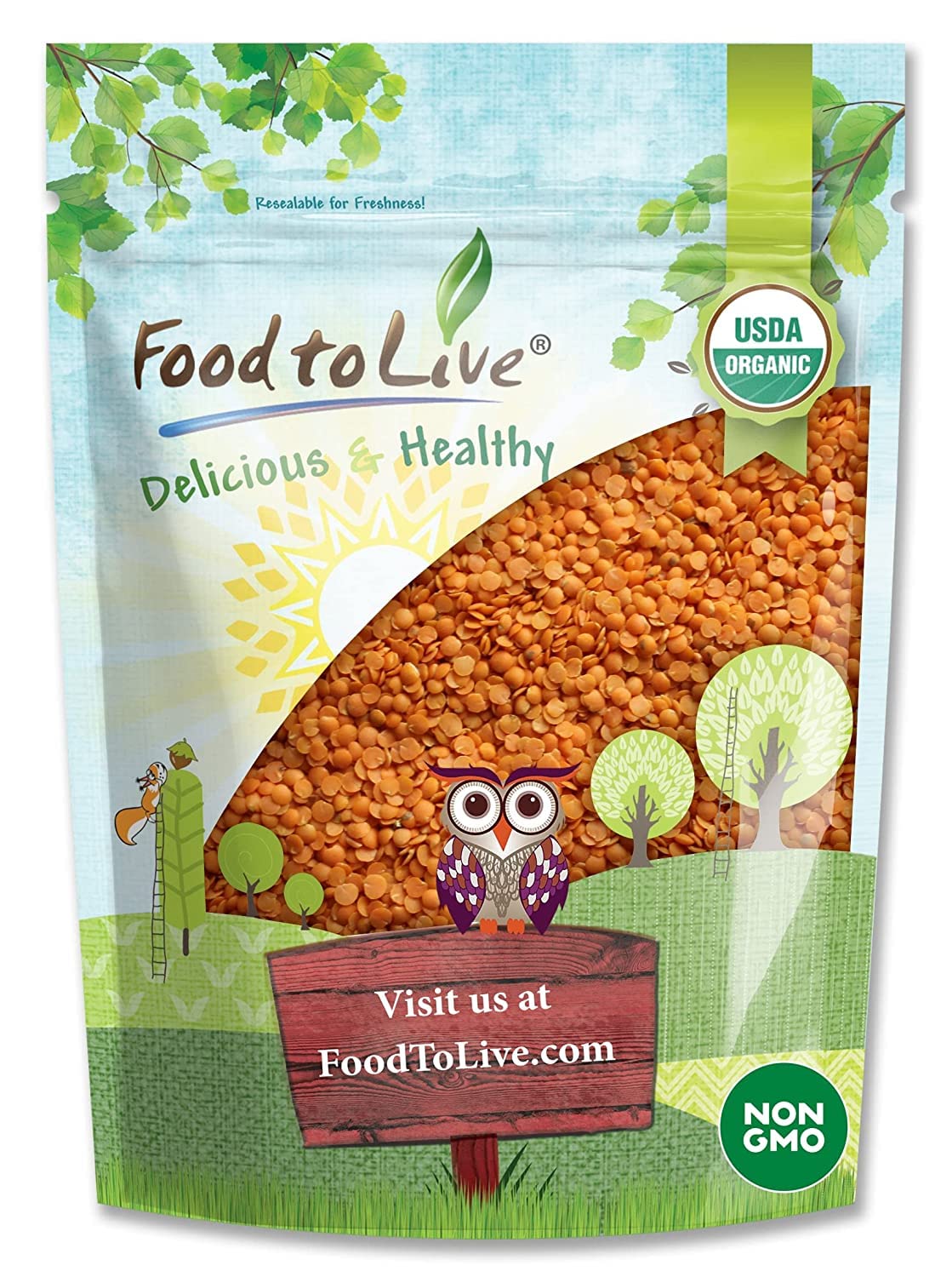 Food To Live Organic Red Split Lentils, 3 Pounds — Non-Gmo, Masoor Dal, Dried, Vegan, Kosher, Bulk. No Soaking Required. Source Of Dietary Fiber, Vitamin B, Protein. For Soups, Dahl, Spicy Curries.