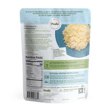 Poshi Riced Cauliflower | All Natural, Fully Cooked, Ready To Eat, Non-Gmo, Low Calorie + Carb, Gluten Free, Vegetable Rice, Mea