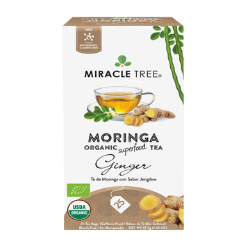 Tree Organic Moringa Superfood Tea, Ginger, 25 Individually Sealed Bags, Caffeine-Free, Vegan, Gluten-Free, Non-GMO