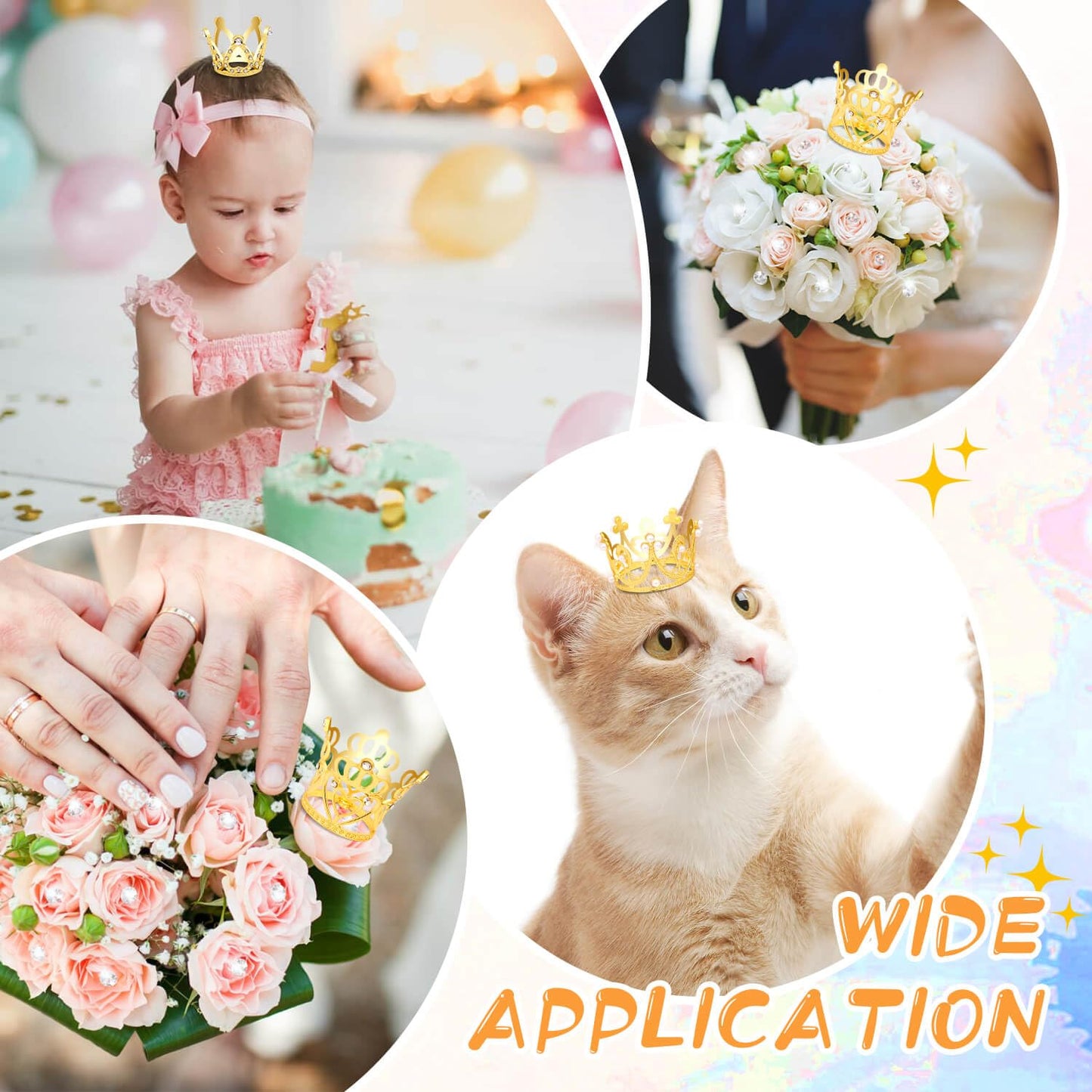 cridoz 163Pcs Flower Bouquet Accessories, 15Pcs Mini Crowns with 48Pcs Gold 3D Butterfly Decorations and 100Pcs Corsage Boutonni