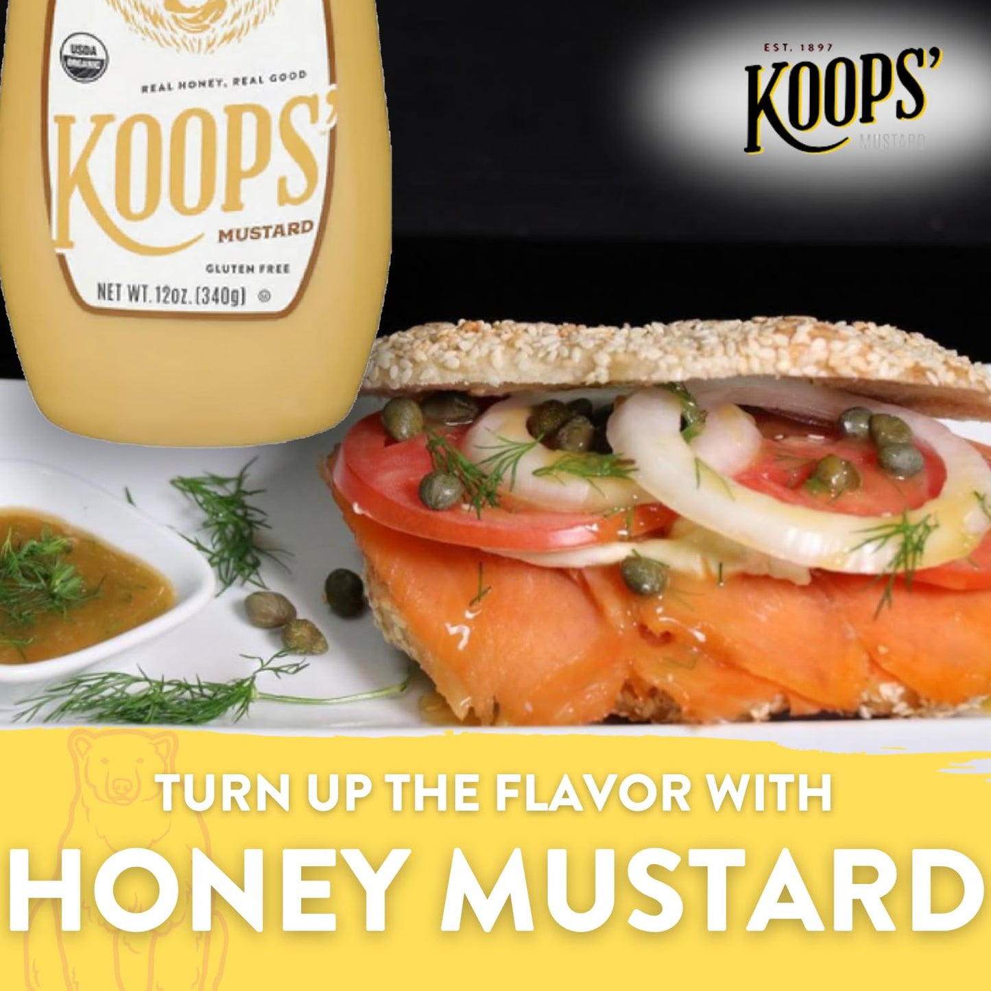 Koops' Organic Honey Mustard - Gourmet Mustard, Gluten-Free, Kosher, Made In Usa, From Quality Mustard Seeds, Honey Mustard Sauc