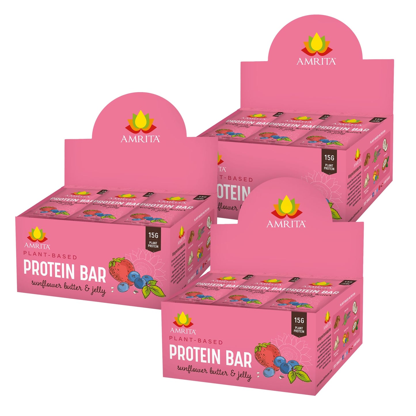 Amrita Sunflower Butter & Jelly Vegan Protein Bars, Peanut/Dairy Free, Soy & Gluten Free, 15G Of Plant Based Protein Bars, High