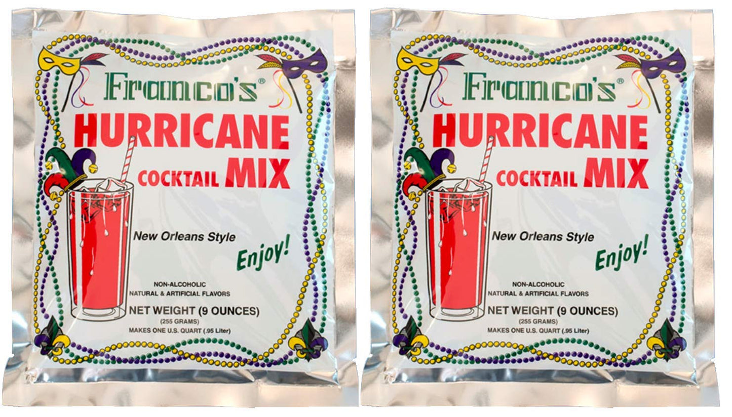 FrancoS New Orleans Style Hurricane Mixed Flavor Mix 9 Ounce Pouch (Pack Of 2 Makes 2 Quarts Total)