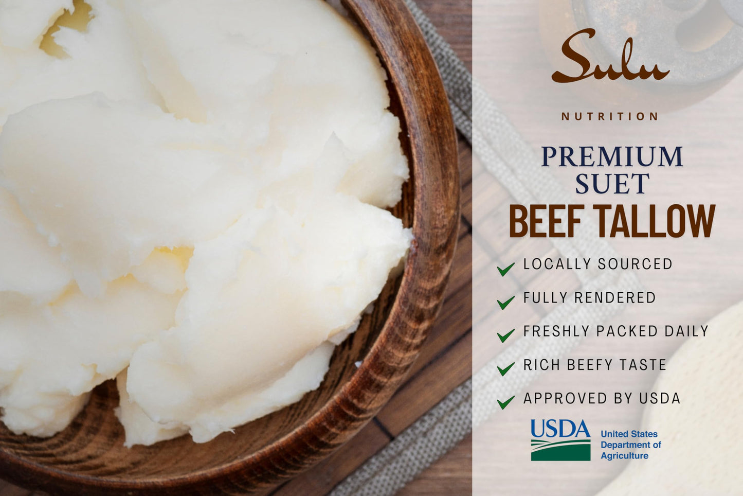 SULU ORGANICS 100% Pure Rendered Beef Tallow Food Grade Non-GMO 7 Pounds