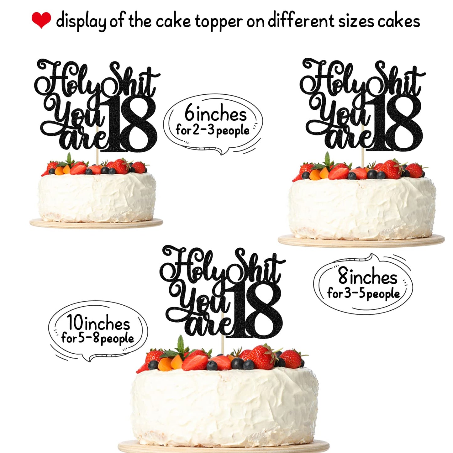 Jenrtvis Happy 18th Birthday Cake Topper, Black Glitter, Paper, Model EM--0286, Fun Cake Decor for 18th Birthday Celebrations