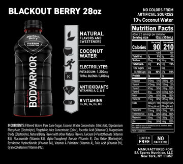 Bodyarmor Sports Drink Sports Beverage, Blackout Berry, Coconut Water Hydration, Natural Flavors With Vitamins, Potassium-Packed