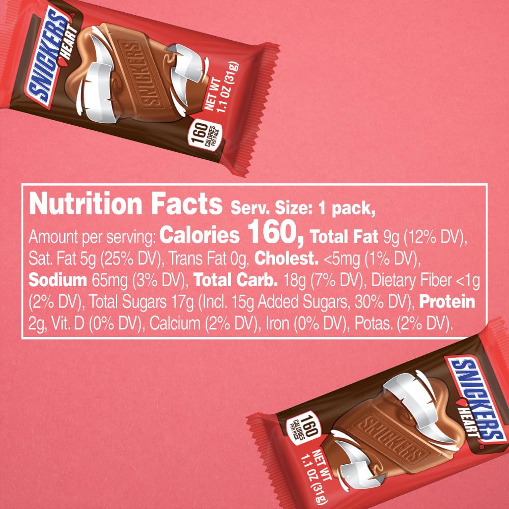 Snickers Milk Chocolate Hearts, 1.10 oz, Pack of 36