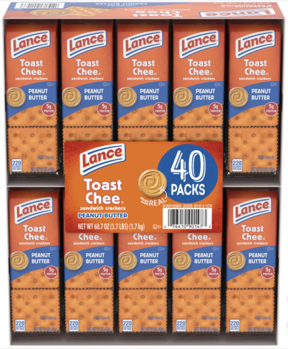 Lance Toast Chee Peanut Butter Sandwich Crackers, (40 Count) Bulk Box