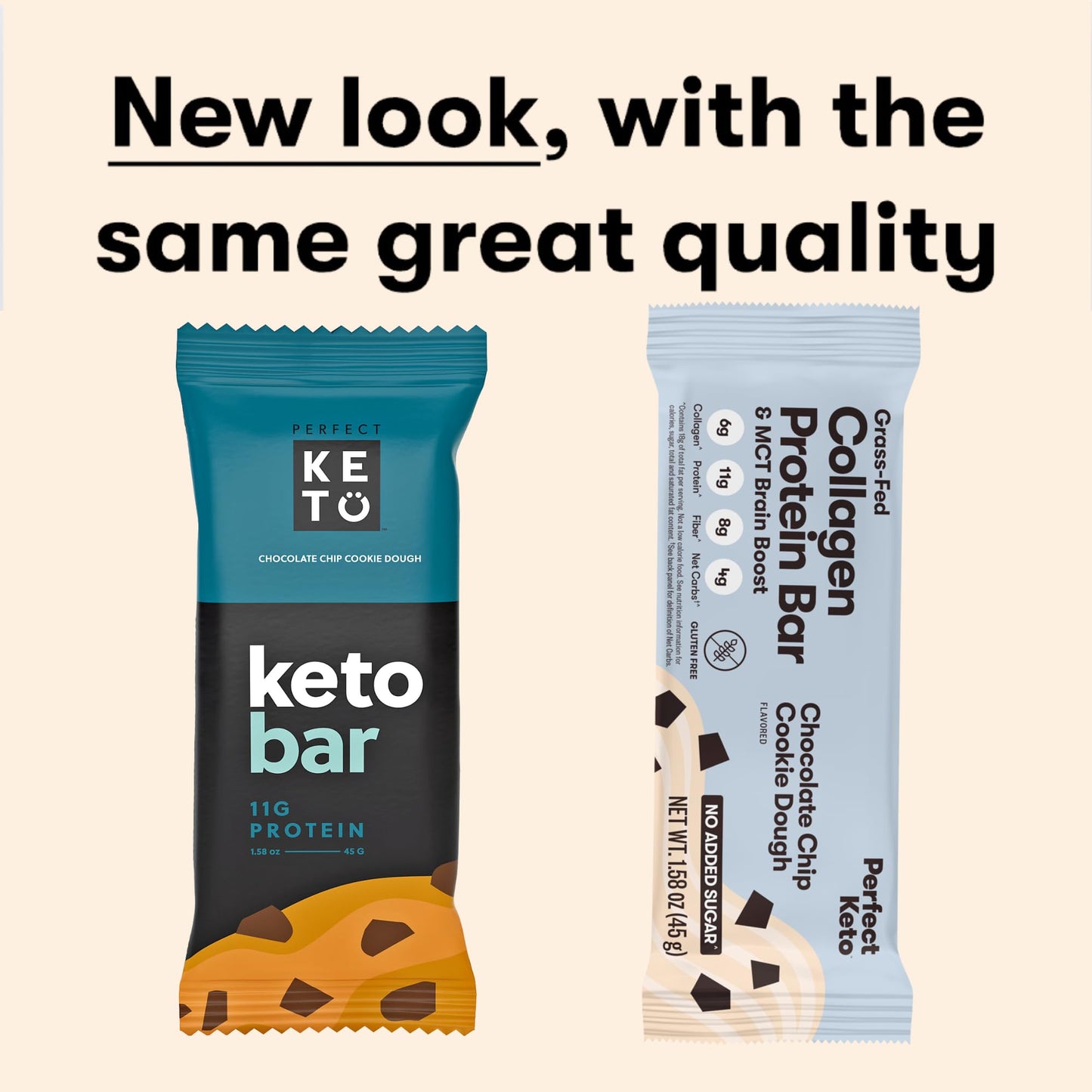 Perfect Keto Bars, Gluten Free Grass Fed Collagen + MCT Oil, Low Carb, No Sugar Added, High Protein Snacks, Keto Diet Foods, 11g