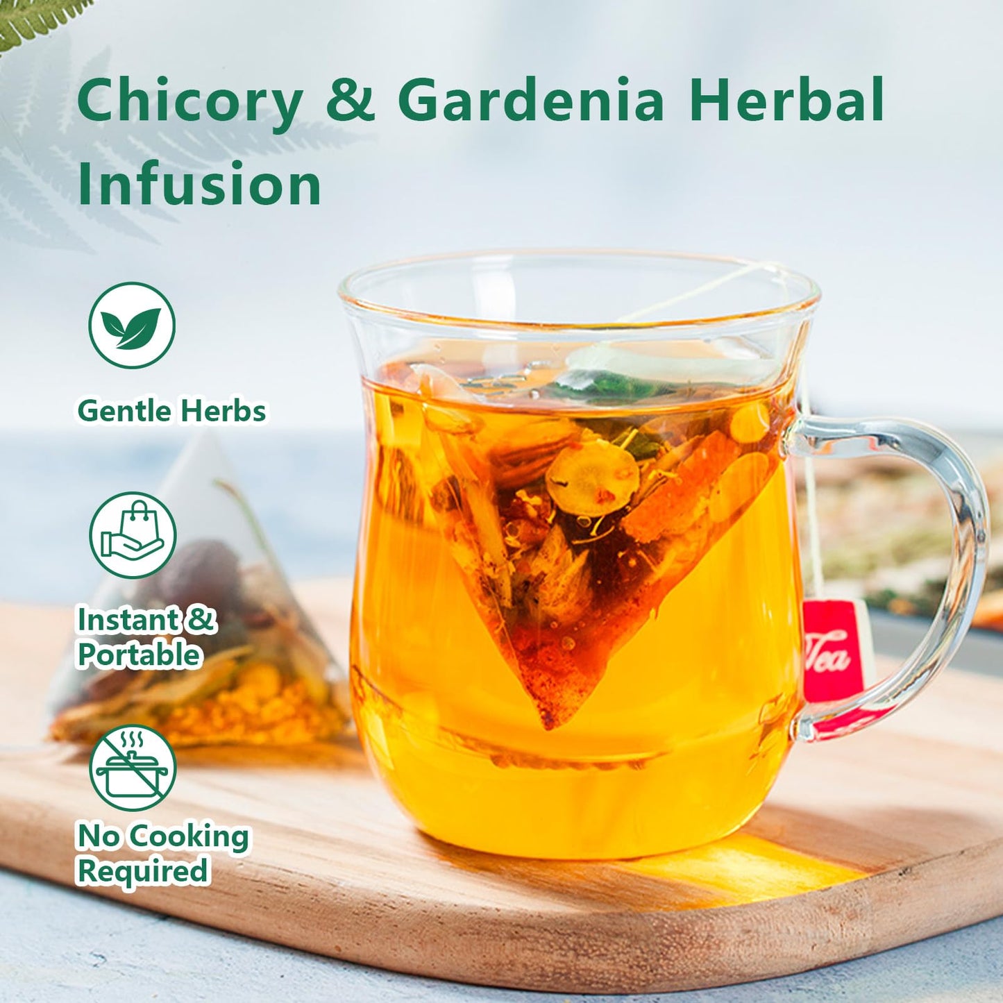12 Tea Bags Chicory & Gardenia Herbal Tea - Gardenia Chicory Honeysuckle Licorice Tangerine Peel Natural Sugar Free Blend Vegan & Caffeine Free (1pc)