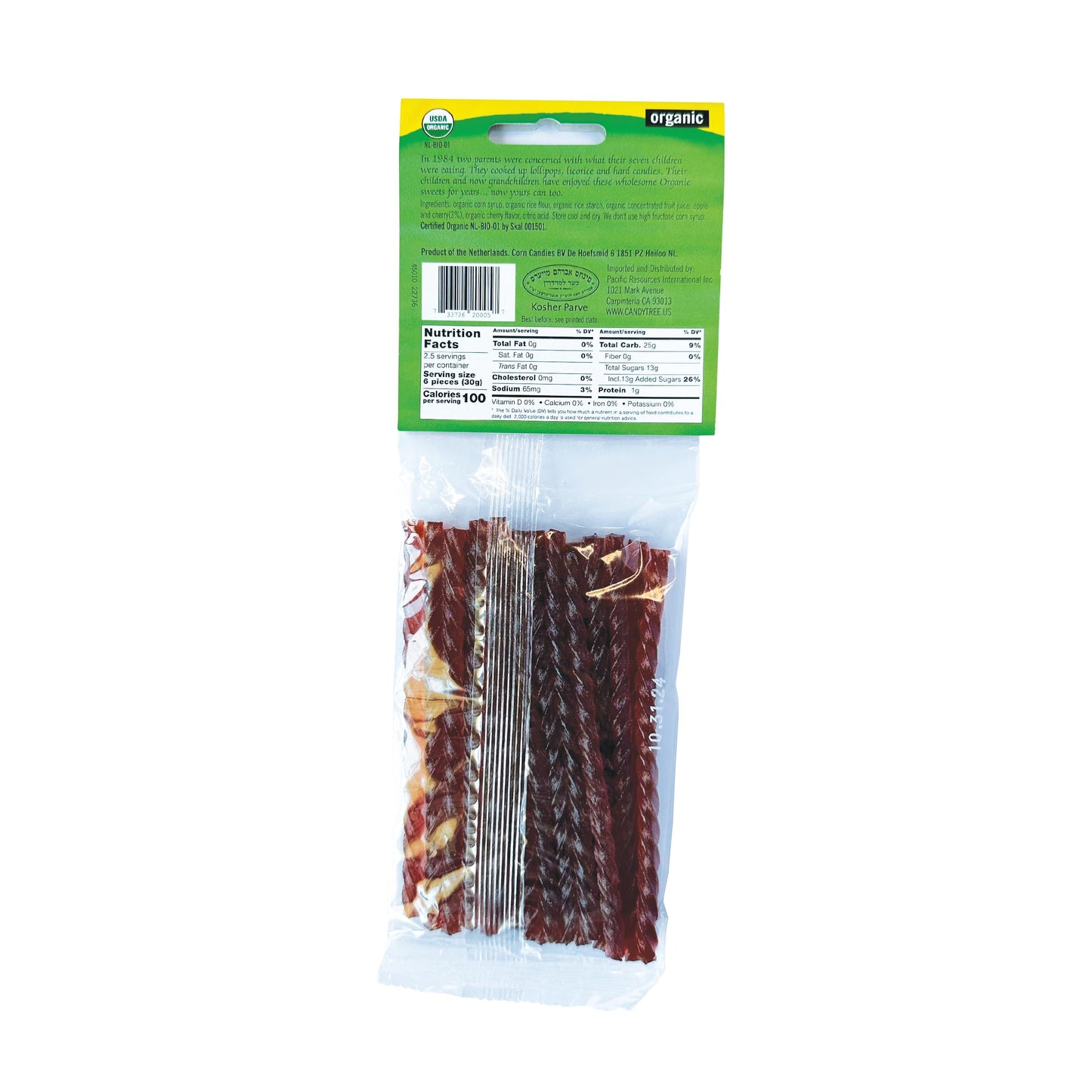 Candy Tree Organic Cherry Twists, Gluten-Free, 4 Packs, 75g Total